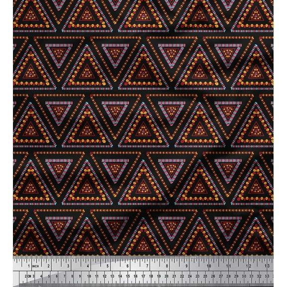 Soimoi Black Cotton Duck Fabric Triangle Art Geometric Print Fabric by Yard 42 Inch Wide