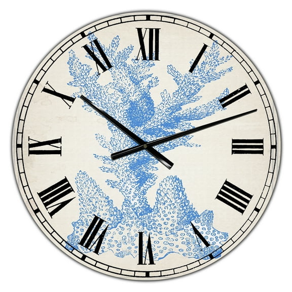 Designart Oversized Blue Analog Round Coastal Modern Nautical Wall Clocks, CLM25714-C23