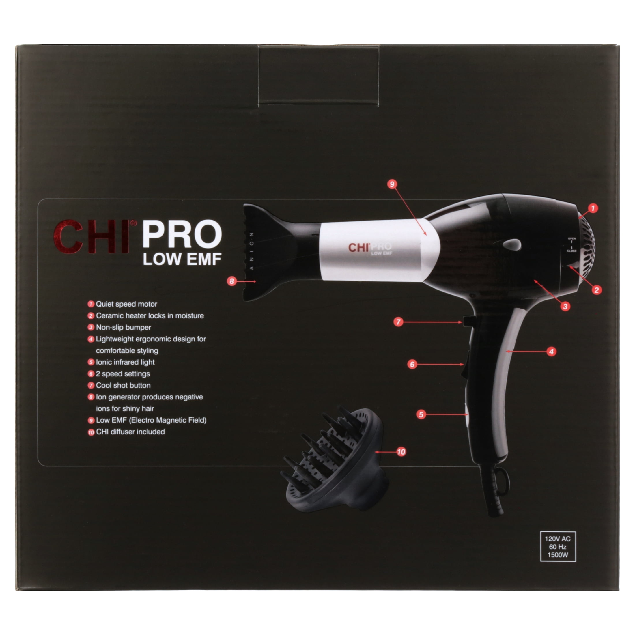 CHI Pro Hair Dryer 1500W Ionic Ceramic Blow Dryer, Ceramic Heater Reduces Frizz, Fast Drying
