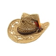 thumbnail image 3 of sususu Straw Cowboy Hat, Western Cowgirl Hat, Wide Brim Sun Beach Hat for Women Khaki, 3 of 5