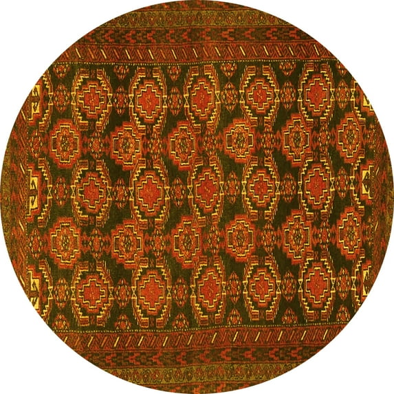 Ahgly Company Machine Washable Indoor Round Persian Yellow Traditional Area Rugs, 6' Round