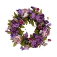 thumbnail image 2 of Corona de flores de peonía artificial para puerta de entrada, primavera verano decoración floral de 16 pulgadas para decoración interior al aire libre, 2 of 9