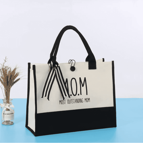 8 Side "MOM" Canvas Black and White Tote Tote, White, 1-Piece