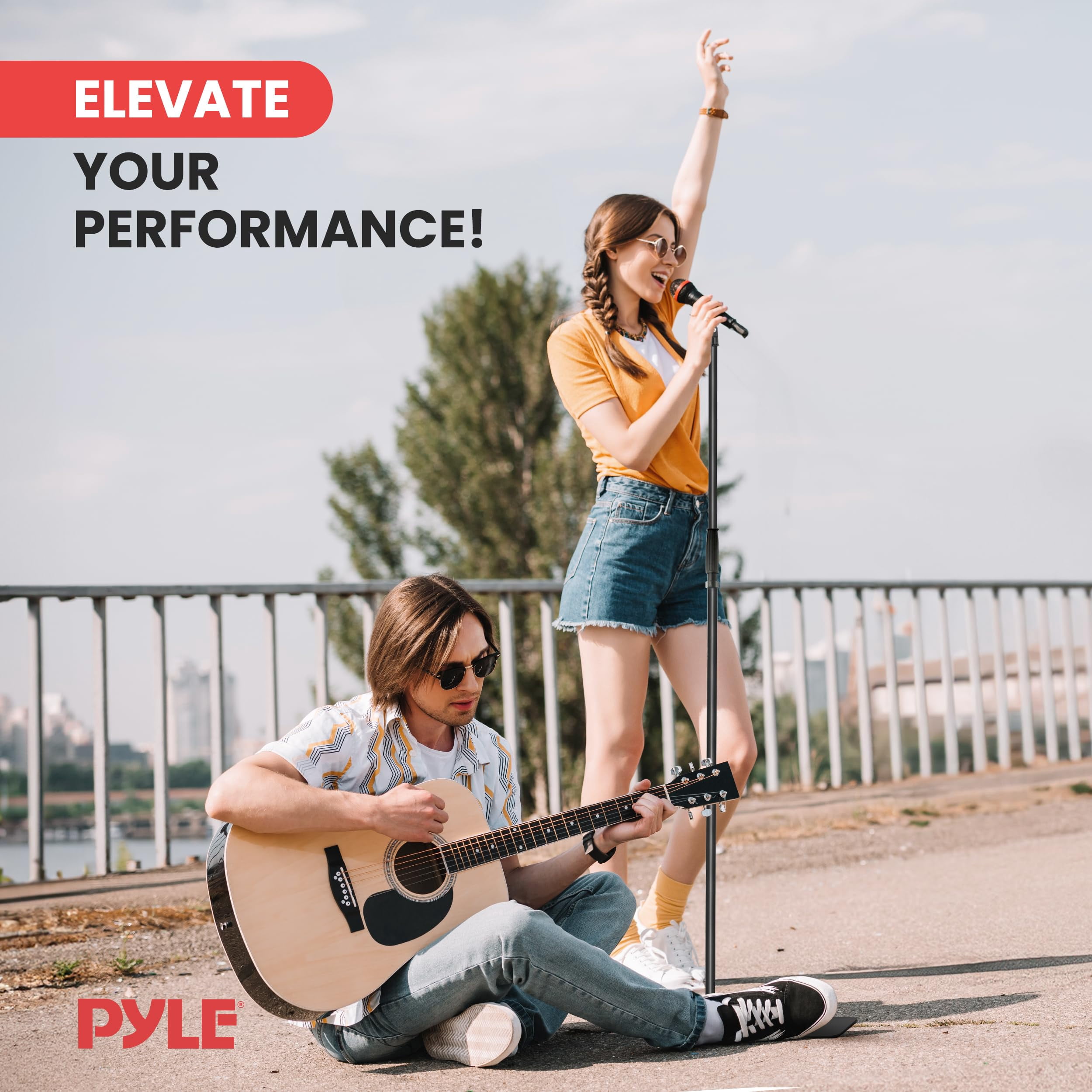 Pyle Square Base Mic Stand with Mic Clip - Heavy Duty, Height Adjustable, 36.2" to 63.38'', Solid Die-Cast Base, Studio & Concert Use, Universal 5/8'' Adapter, Cable Clip Included