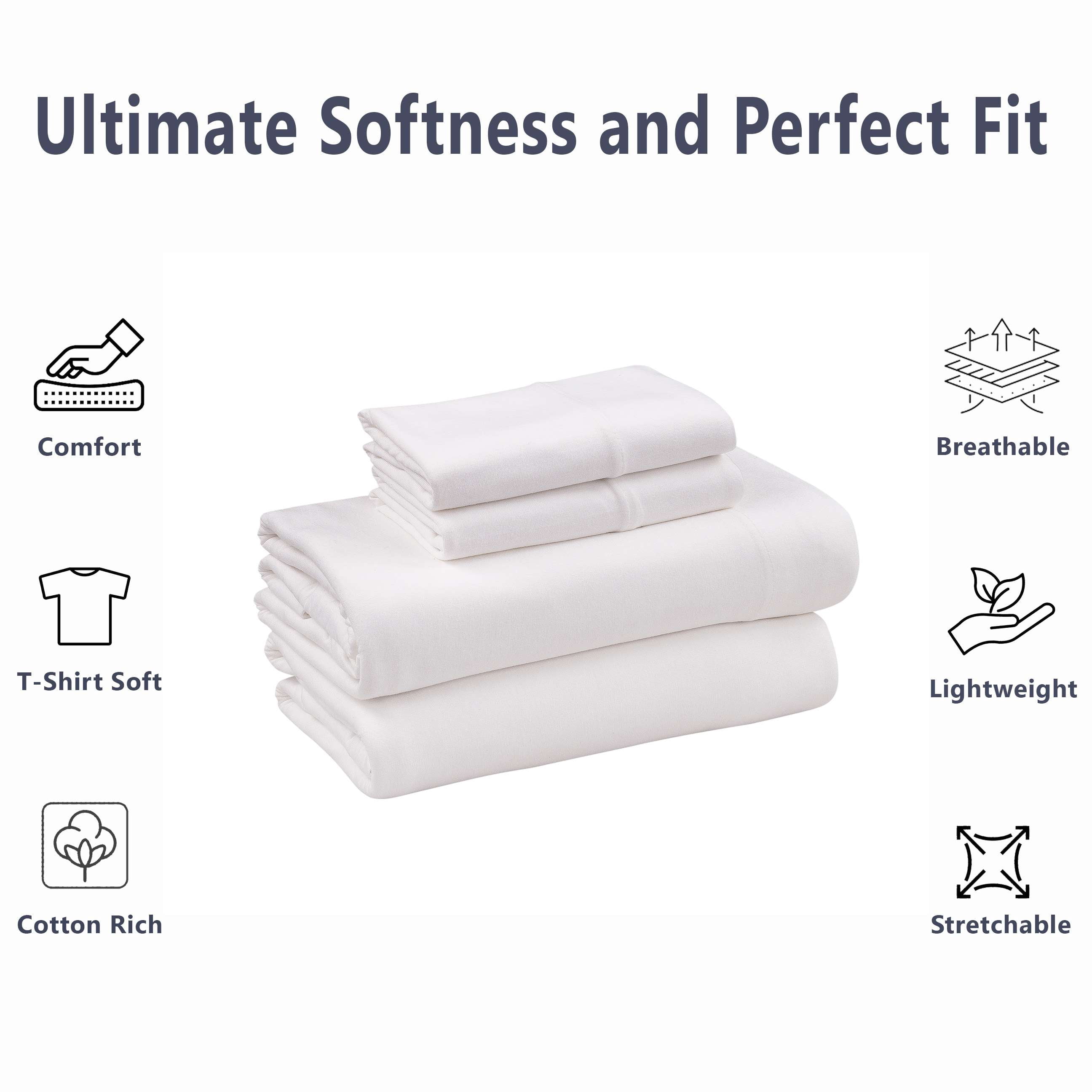 Mainstays Extra Soft Jersey Bed Sheet Set, Queen, Arctic White, 4 Pieces
