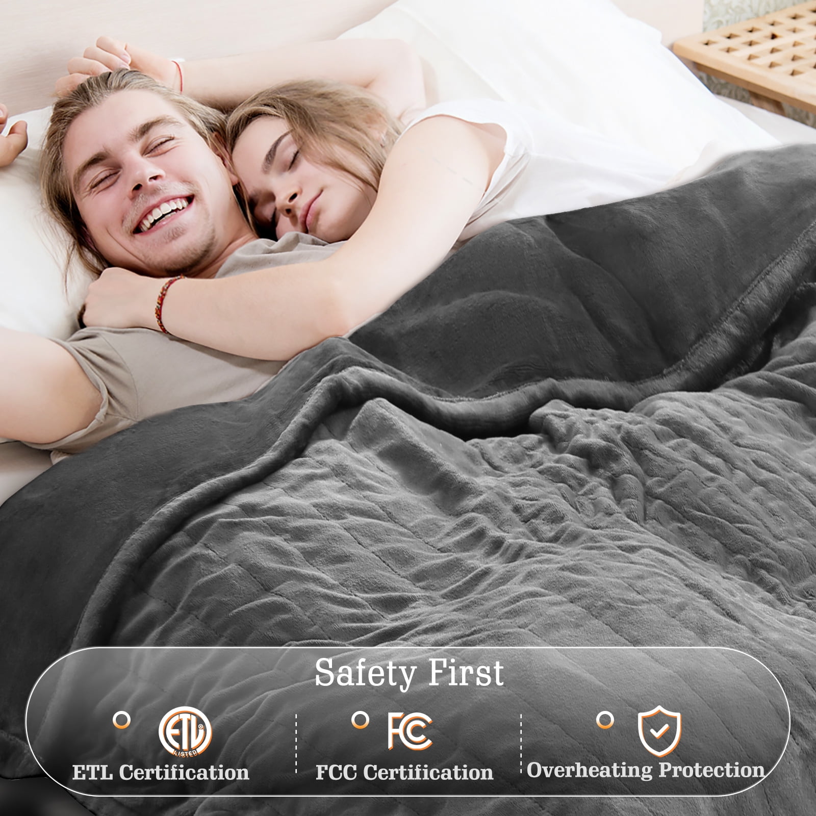 MaxKare Electric Heated Blanket Twin Size with 6 Heating Levels & 10H Timer, Flannel, Gray