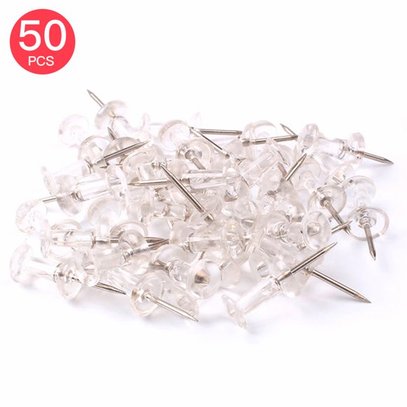 Lot de 50 Épingles à Pousser Tête en Plastique Transparent avec Embout en Métal Épingles de Marquage Épingles Murales Pointes de Carte pour Panneaux d'Affichage Panneaux de Liège Fournitures pour la Maison le Bureau l'École
