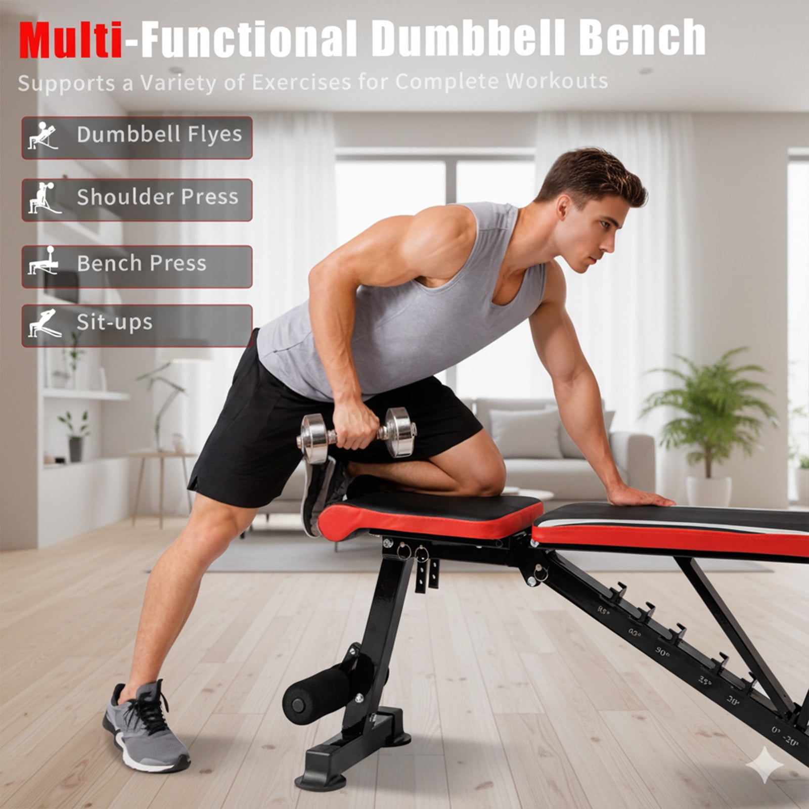 Adjustable Foldable Weight Bench with 7 Backrest 4 Seat Adjustments 900 Lbs Capacity