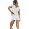 thumbnail image 2 of Qiylii Women Solid Color Outfits, Loose Round Neck Knit Tops + Shorts, 2 of 7