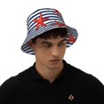 thumbnail image 5 of Yiaed Starfish Navy Blue Stripe Print Reflective Stripe Bucket Hat Unisex Funny Outdoor Fisherman Cap Beach Sun Hat, 5 of 5