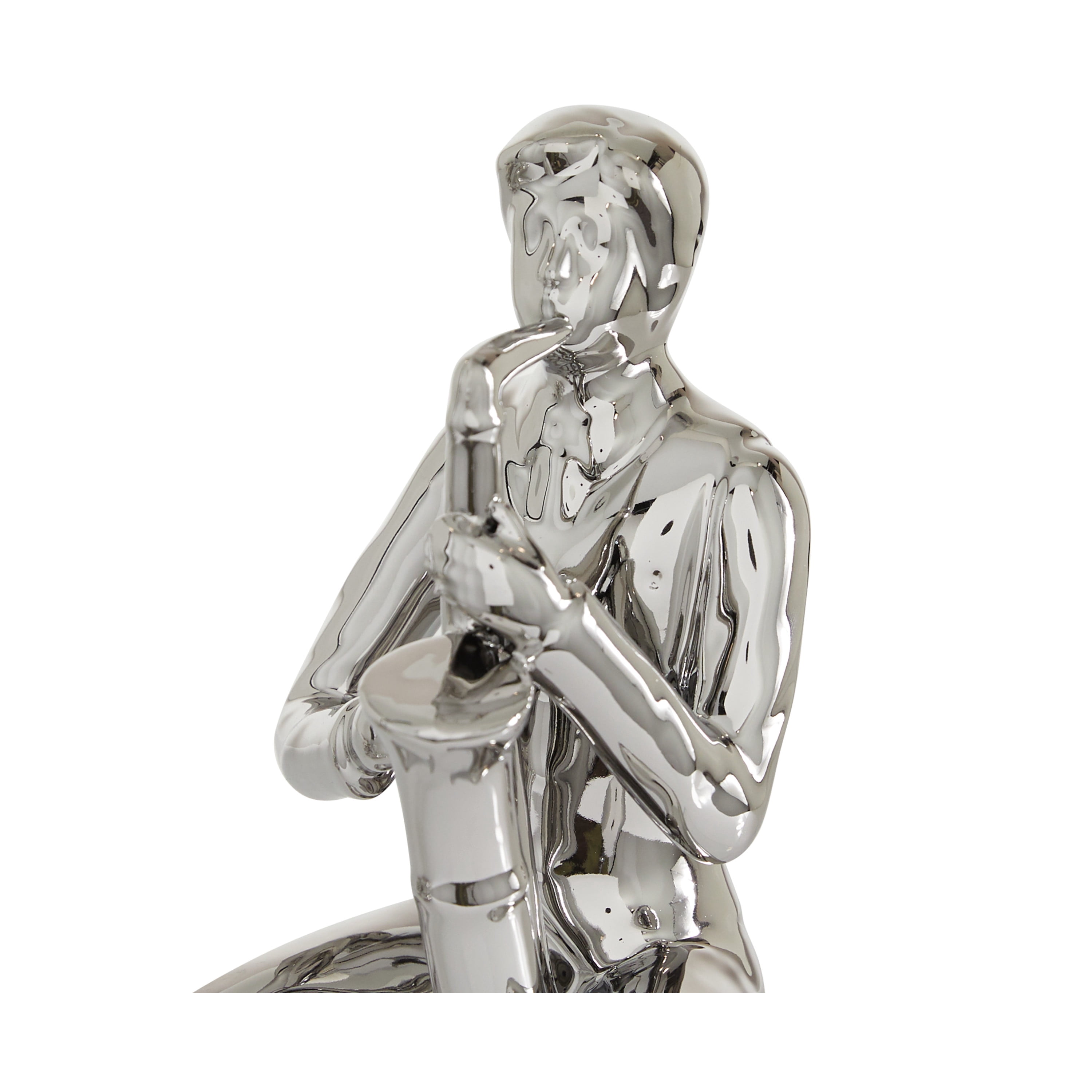 4"W, 9"H Silver Porcelain Shelf Sitting Musician Sculpture, by DecMode (3 Count)