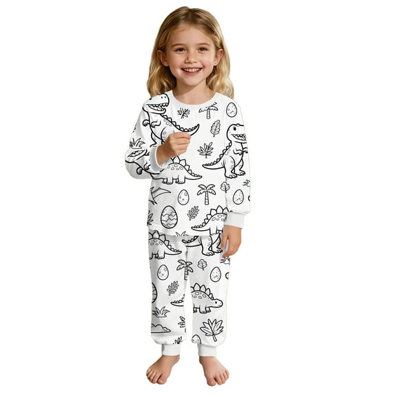 REDARER Girls Dinosaur Print Pajama Set 2 Piece Long Sleeve Sleepwear, Cozy Dinosaur World Top and Pants for Kids Lounging,3-4 Years