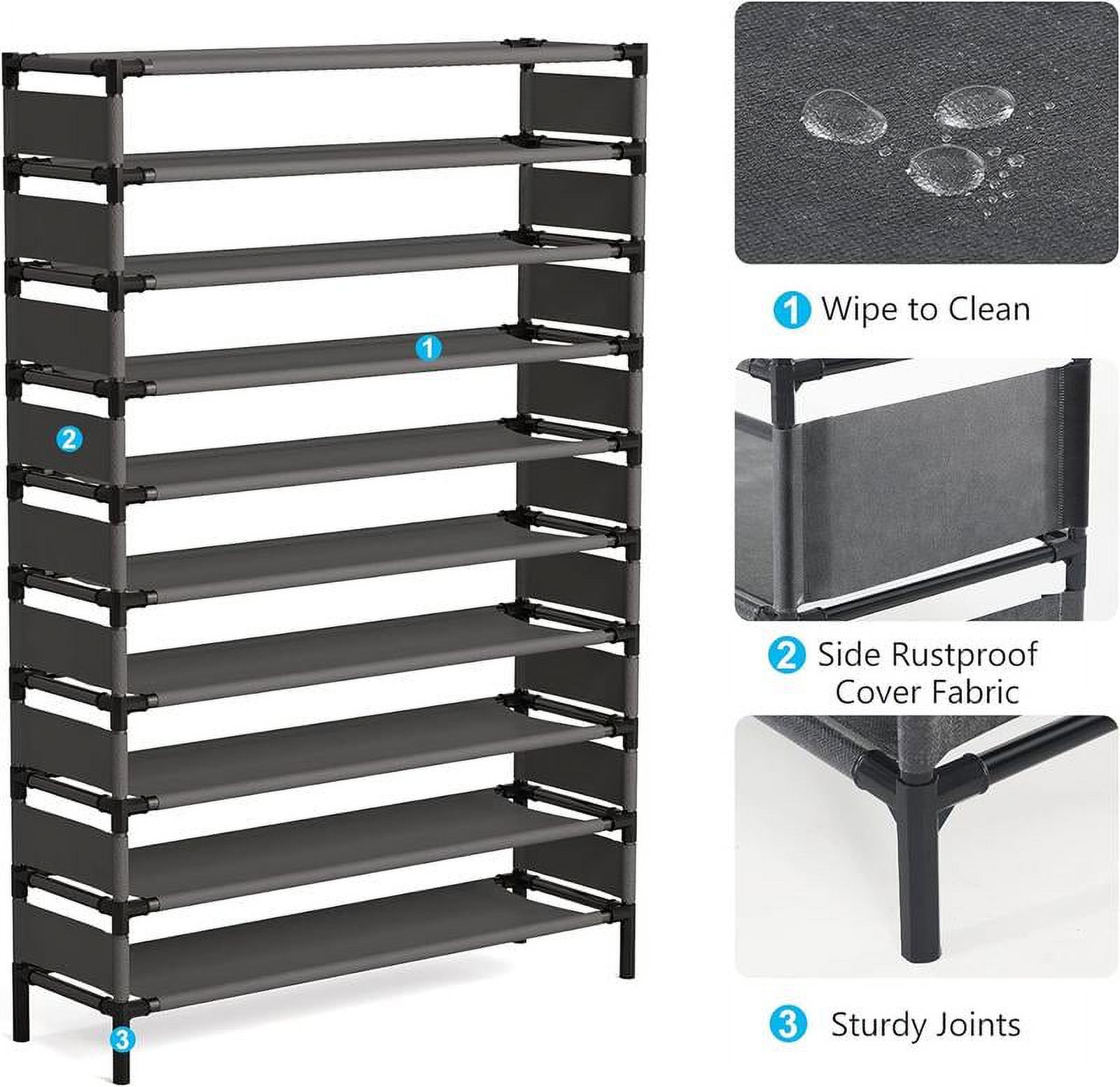 10-Tier Shoe Rack, 50 Pairs Space-Saving Shoe Storage Metal Organizer for Entryway, Bedroom, Closet, Living Room, shoe rack organizer