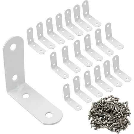 

20 Pcs 90 Degree Iron L Brackets White Right Angle Brackets with Screws for Furniture
