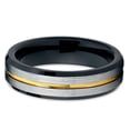 thumbnail image 2 of 6mm Brushed Silver Tungsten Carbide Ring Black Inlay Yellow Gold Groove Beveled Edge Comfort Fit Mens Band 10, 2 of 3