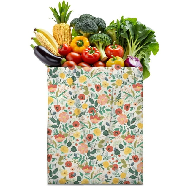 Nature Inspired Foldable Grocery Bag - Eco-Friendly & Large Capacity Tote with Floral Print