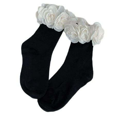 

French Women Lolita Ribbed Ankle Socks Elegant 3D Camellia Surround Tube Hosiery