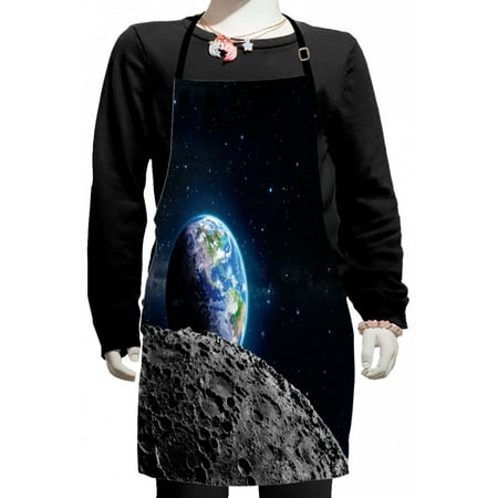 

Galaxy Kids Apron View of Earth from Moon Surface Lunar Satellite Spacewatch Tracking Project Boys Girls Apron Bib with Adjustable Ties for Cooking Baking Painting Grey Dark Blue by Ambesonne