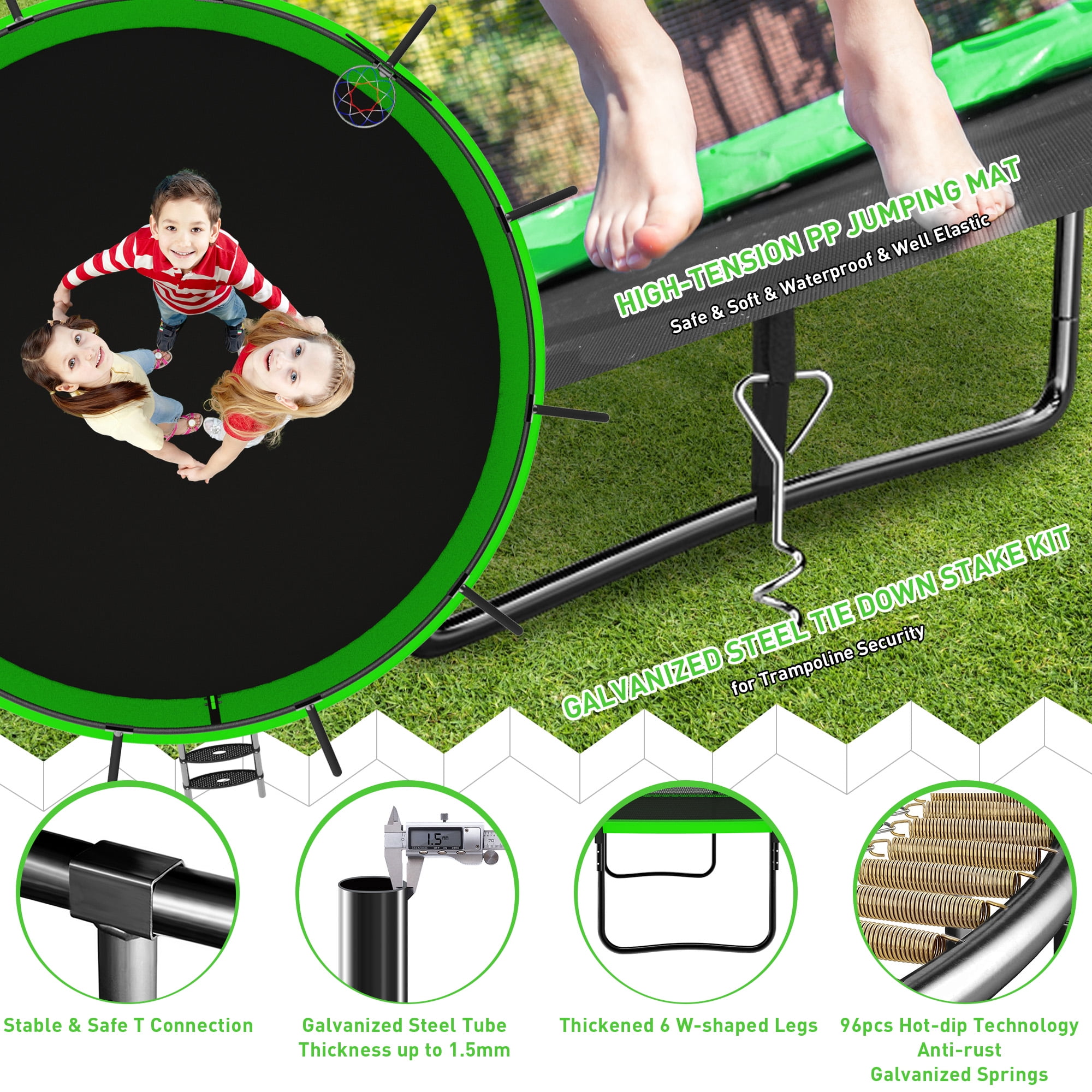 DreamBuck Trampoline 12FT 15FT 16FT for Kids and Adults, Pumpkin Trampoline with Basketball Hoop, Enclosure and Ladder, ASTM Approved, Green - Walmart.com