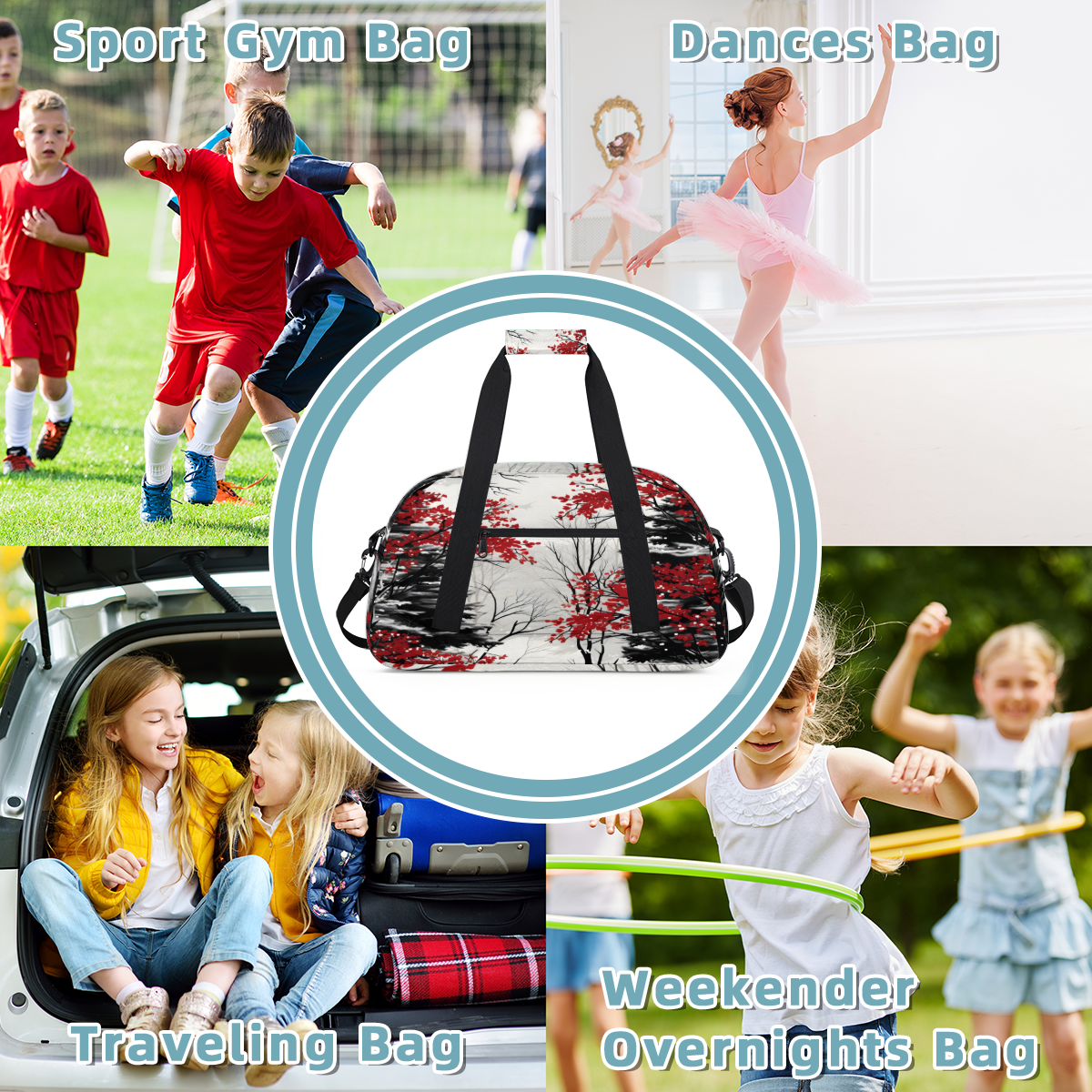 Herdesigns Japanese Style Sports Duffle Bag for Women & Men, Vintage Painting Gym Bag Dance Bag Overnight Bag Carry On Weekender Travel Bag