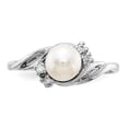 thumbnail image 4 of Solid 14k White Gold 6mm Freshwater Cultured Pearl Diamond Ring Band Size 8.5 (.048 cttw.), 4 of 6