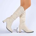 thumbnail image 5 of Women's Mid Calf Boots Pointed Toe On Ankle Booties With Stacked Heel For Everyday Casual Wear Comfortable Fold Leather Design, 5 of 7