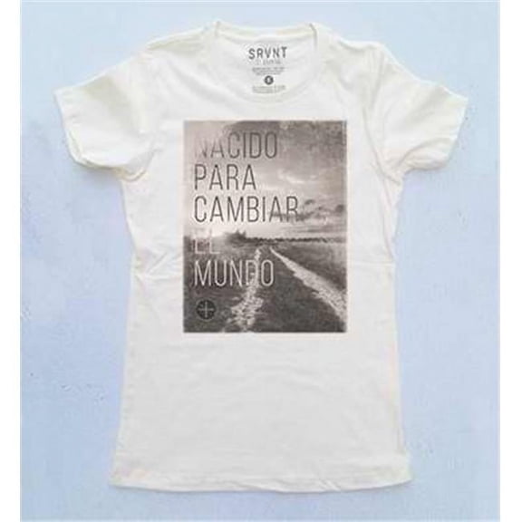 SRVNT Clothing 111946 Span-TS-Born To Change The World-Womens- Small-Ivory & Brown