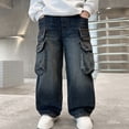 thumbnail image 2 of Boys Cargo Denim Pants Straight Leg Loose Fit Wide Leg Long Trousers For Big Kids And Autumn Casual Wear, 2 of 8