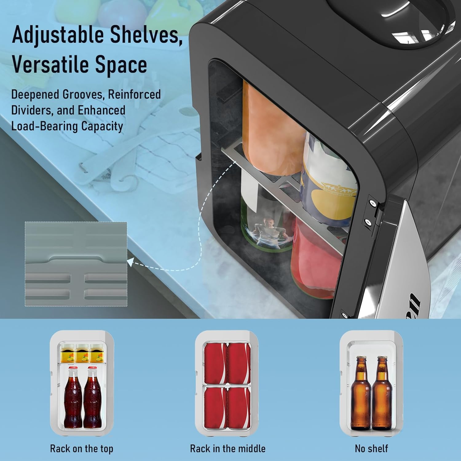 Fridge with 2 Bottles, 6L/8 Cans, 110V AC/12V  Portable Refrigerator for Bedroom, Office, Dorm, Car
