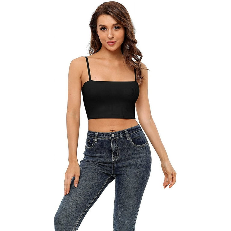 Women's Spandex Halter Camisole Crop Top Spaghetti Strap