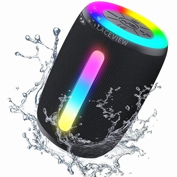 wonima11 Portable Bluetooth Speaker, IP68 Waterproof with LED Lights, 15W HD Stereo Wireless Speaker, BT5.3, MIC, TWS Pairing Function, 12H Playtime for Party Camping, Showering and Home Use (Black)