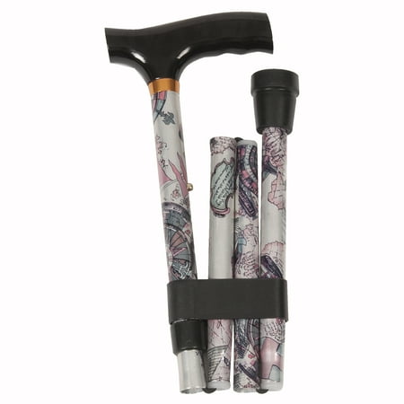 Adjustable Fritz Cane PCP Folding Cane, Fritz Handle Grip, Lightweight Adjustable Aluminum Shaft, Compass Rose Pattern, ()
