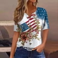 thumbnail image 2 of KDDYLITQ 250th Anniversary Independence Day Shirts Womens 250th Anniversary Printed Button V Neck Red White Blue Blousees Flag Short Sleeve Summer Clothes Lightweight Dressy Tees Navy 2XL, 2 of 5