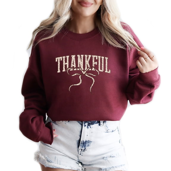 ThankFul Ribbon Fall Sweatshirt Funny Women Thanksgiving Casual Long Sleeve Graphic Shirts Pullover Tops