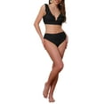 thumbnail image 2 of Bikini de dos piezas para mujer INSPIRE CHIC, con volantes, escote en V, tirantes anchos, estampado de leopardo, talla X-Large, color negro, 2 of 5