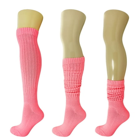 

Cotton Slouch Socks Scrunch Knee High Socks Shoe Size 5-10 (2 Pairs) - Neon Pink
