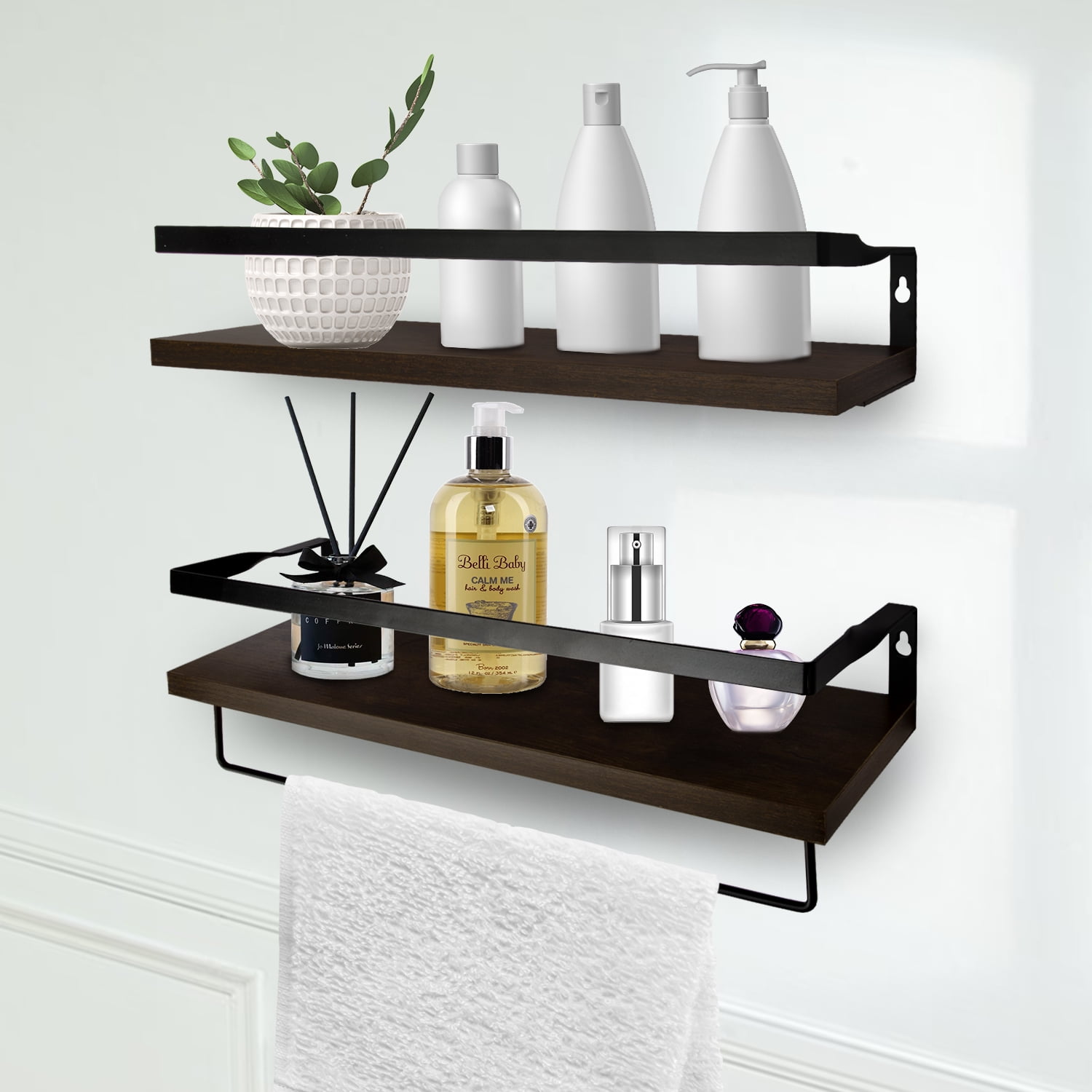 Wall-Mounted Torched Wood Paper Towel Holder with Display Shelf