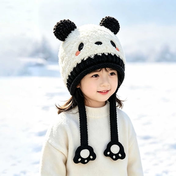 Toddler Animal Plush Hat Winter Warm Earflap Cap with Soft Paw Ties for Kids Boys Girls Cold Weather