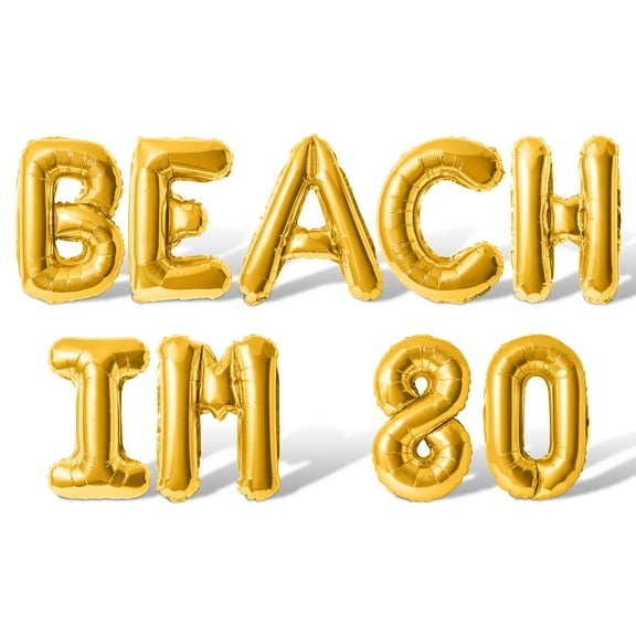 Letter Balloons - BEACH IM 80 16" Inch Alphabet Letters Foil Mylar Balloon 80th Birthday Party Banner (Gold)