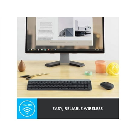 Logitech - MK470 Full-size Wireless Scissor Keyboard and Mouse Bundle for Windows with Quiet clicks - Black/Gray