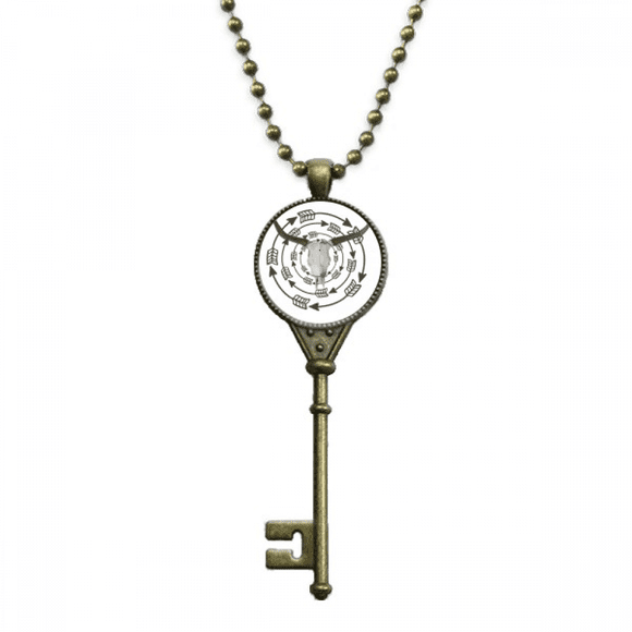 Arrows Horns Radiate Around Key Pendentif Collier Plateau Chaîne Ornée