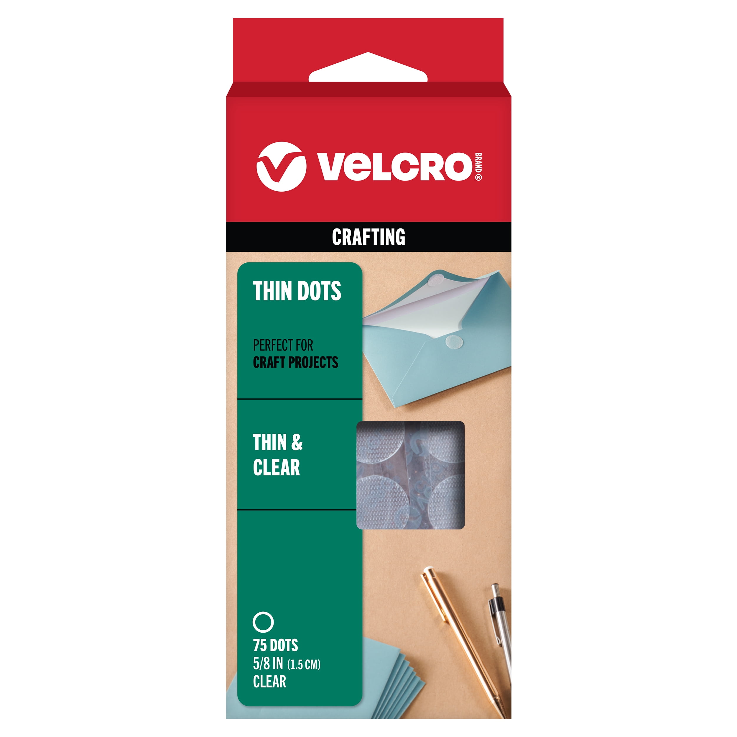 (4 pack) VELCRO Brand Thin Clear Hook and Loop Fasteners | Easy to Use Classroom and Office Organization | 5/8"Circles 75 Count