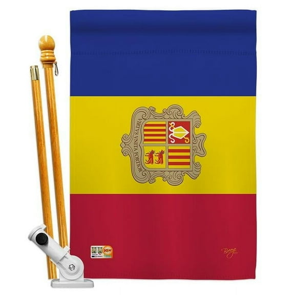 BD-CY-HS-108319-IP-BO-D-US15-BD 28 x 40 in. Andorra Flags of the World Nationality Impressions Decorative Vertical Double Sided House Flag Set with Pole Bracket & Hardware
