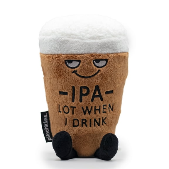 PUNCHKINS - "IPA Lot When I Drink" Beer Pint Plushie - Funny Pun White Elephant Novelty Adult Gag Gift