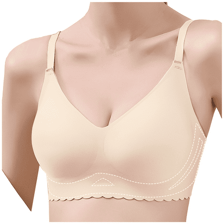 Fulorrnie Bras for Women Plus Size No Underwire Supportive Push Up Balconette Show Bralette Comfort Bra Beige XL