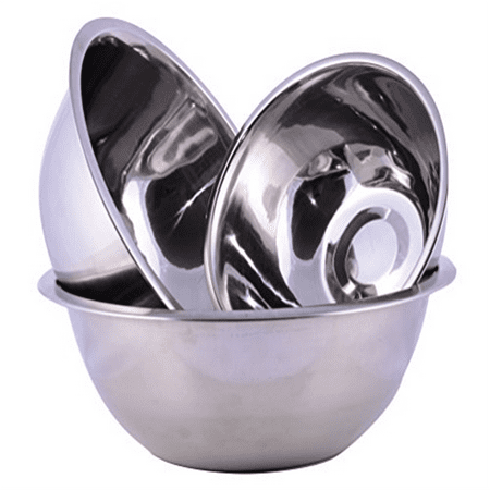 

Stainless Steel Cuissentials Kitchen Mixing Bowls Set of 3 High Quality Fine Dining Mirror Finish Flat Base Prep Bowls Size 3/4 Qt 1.5 Qt 3 Qt.