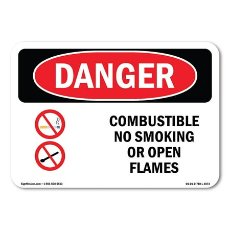 OSHA Danger Sign - Combustible No Smoking Or Open Flames | Decal | Protect Your Business Construction Site Shop Area | Made in The USA
