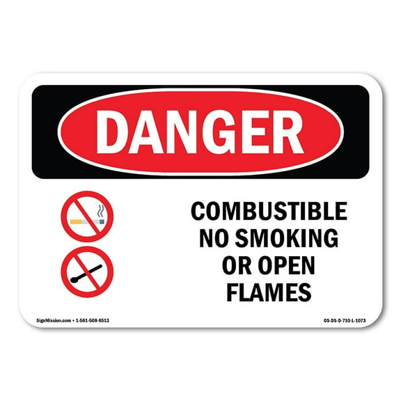 OSHA Danger Sign - Combustible No Smoking Or Open Flames | Decal | Protect Your Business, Construction Site, Shop Area | Made in The USA