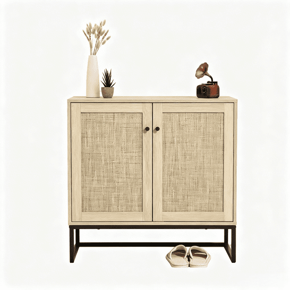 Sideboard Buffet Cabinet with 2 Rattan Doors, Farmhouse Console Table for Entryway, Living Room, Hallway, Dining Room, Kitchen