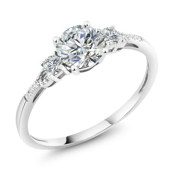 Gem Stone King 10K White Gold Lab Grown Diamond Engagement Ring for Women | 0.90 Cttw | Center Round 6MM | Gemstone April Birthstone | DEF Color | VVS-VS Clarity (Size 6)